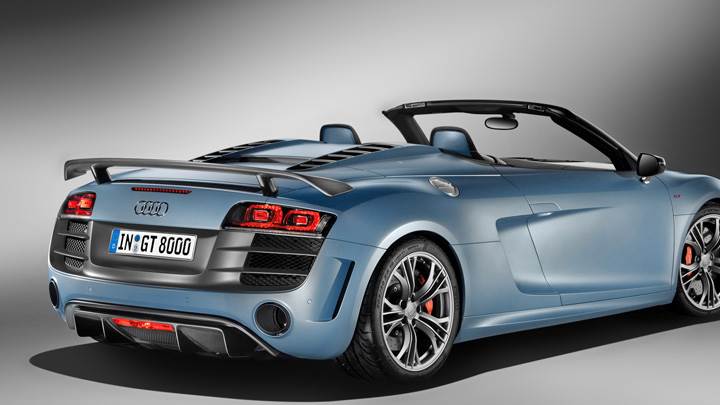 Side Back Pose Of 2011 Audi R8 GT Spyder in Blue